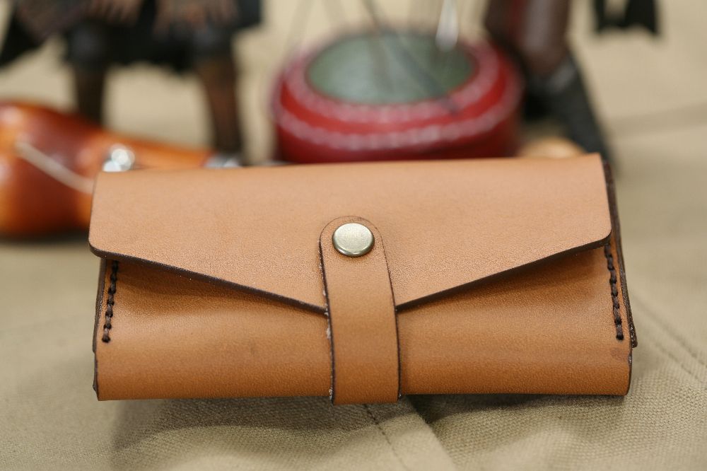 Handmade Camel Brown Leather & Dark Brown Stitch Business Card Case