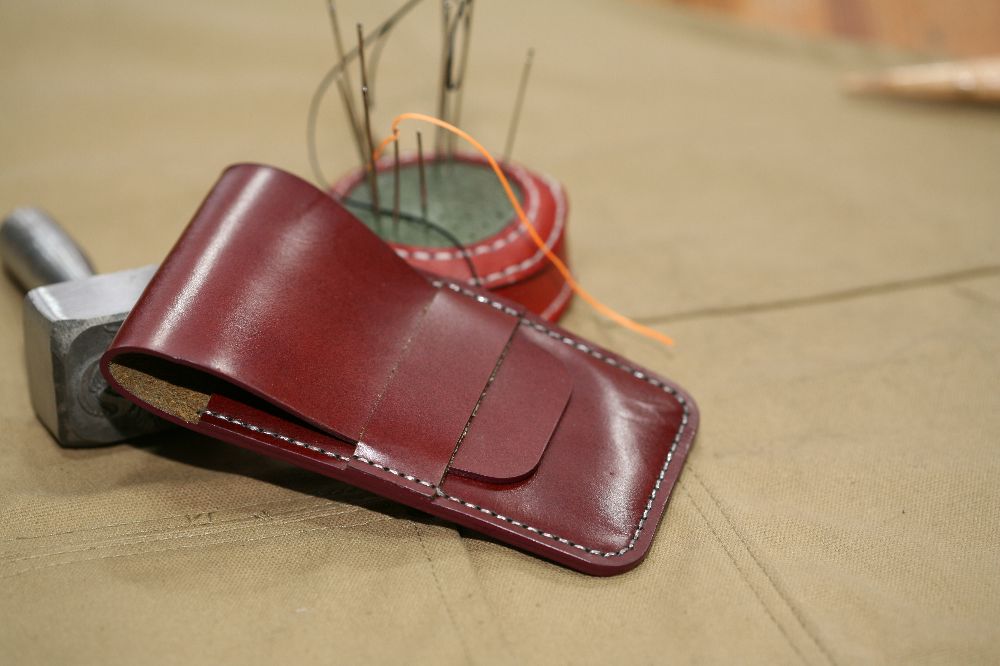 Handmade Burgundy Leather Watch pouch with Silver Stitch