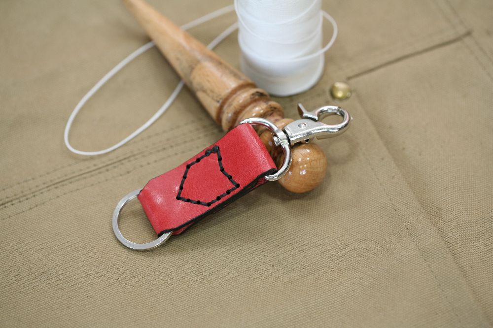 Handmade Red Leather and black stitch keyring