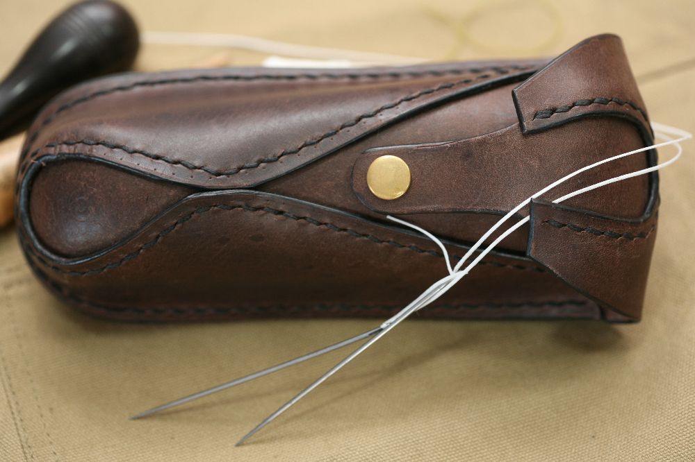 Handmade Brown Leather & Brown Stitch Eyeglasses Case